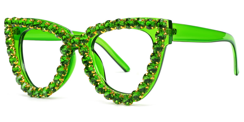 Cateye Rhinestone Green Frame