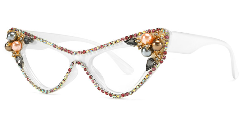 Cateye Rhinestone White Frame