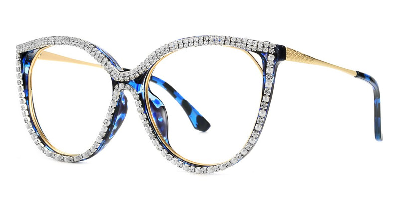 Round Rhinestone Blue Frame