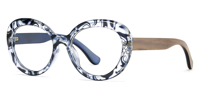 Round BlueFloral Frame