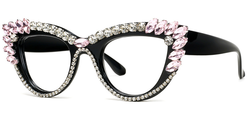 Cateye White&Pink Rhinestone Frame