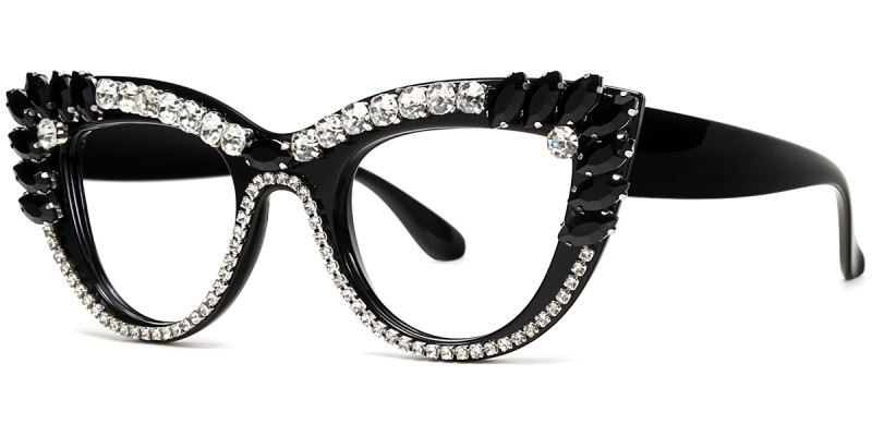 Cateye White&Black Rhinestone Frame