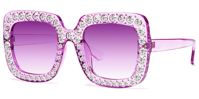 Square Purple Rhinestone Sunglasses