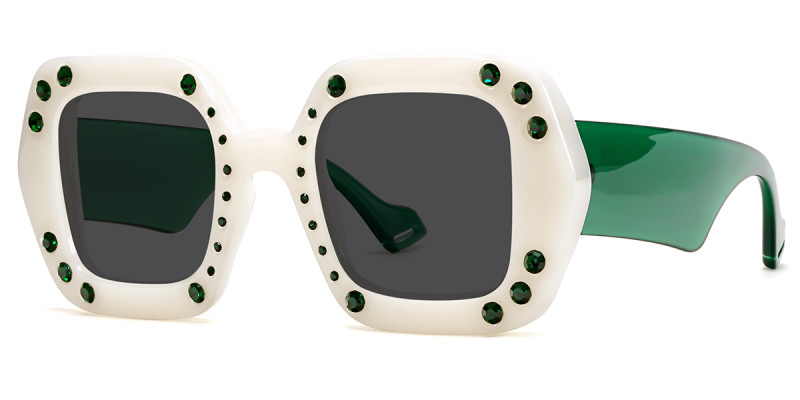 Geometric White&Green Sunglasses