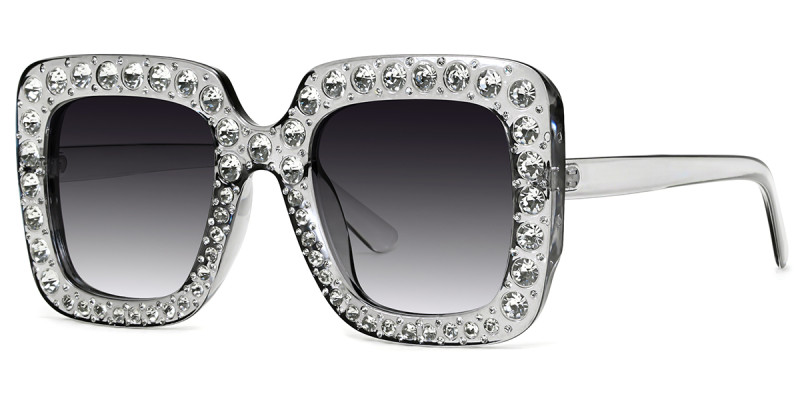 Square Gray Rhinestone Sunglasses