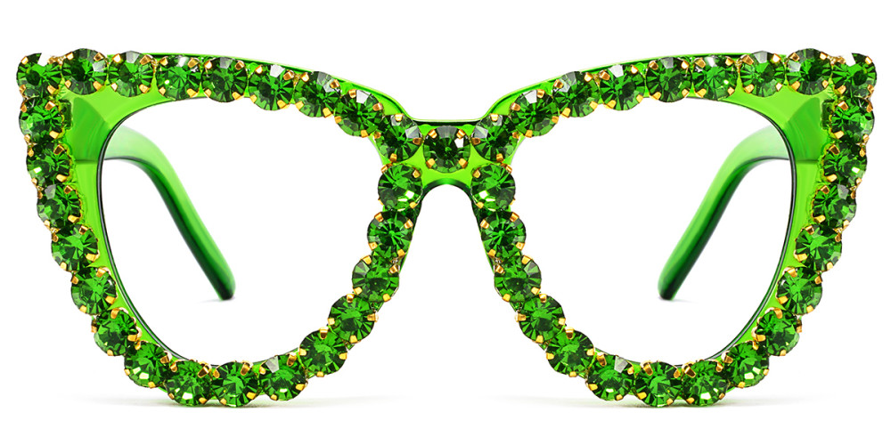 Cateye Rhinestone Green Frame