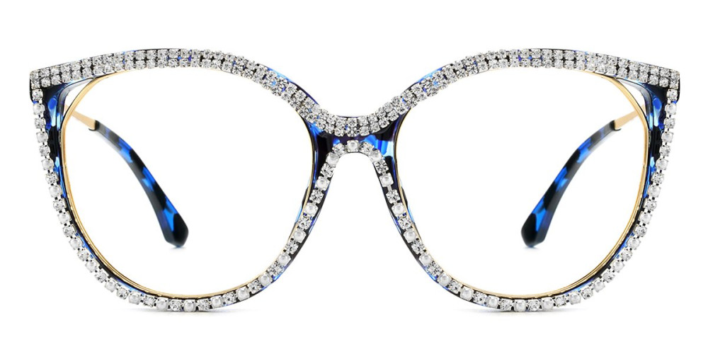 Round Rhinestone Blue Frame