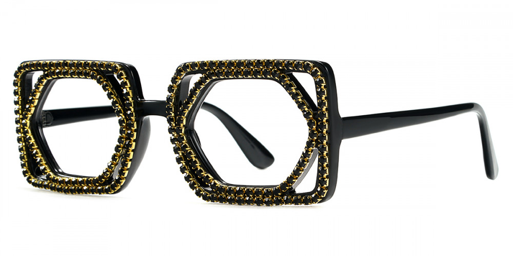 Hayley - Rectangle Black Rhinestone Prescription Glasses | Ublins
