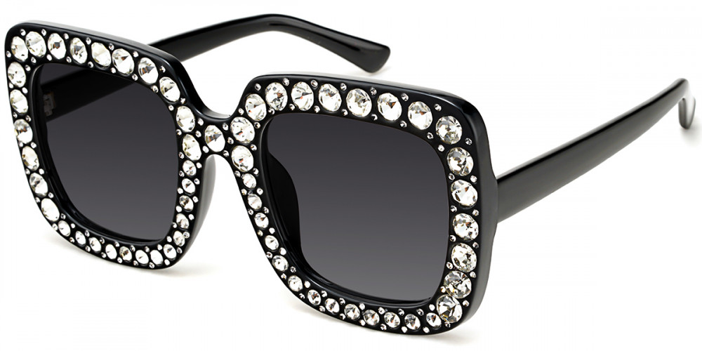 Square Black Rhinestone Sunglasses