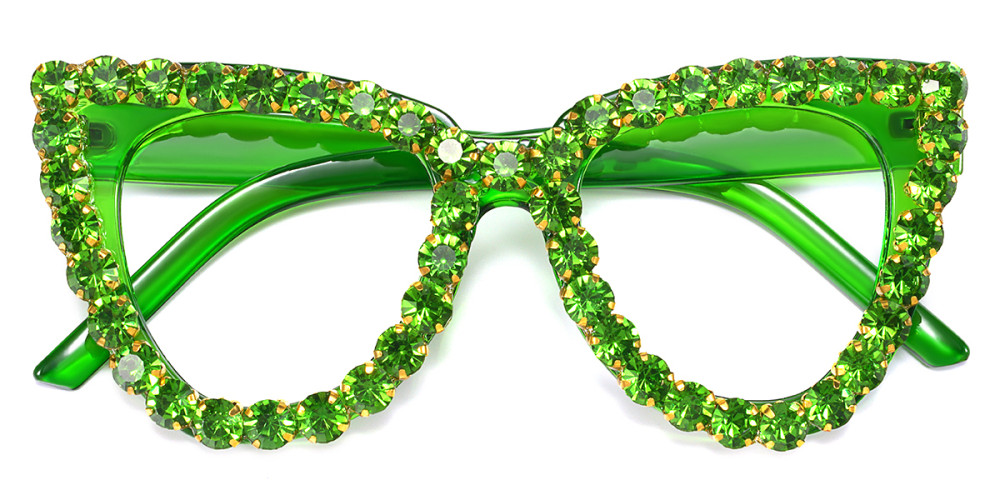 Cateye Rhinestone Green Frame