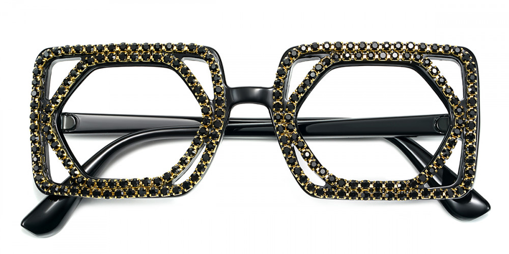 Hayley - Rectangle Black Rhinestone Prescription Glasses | Ublins