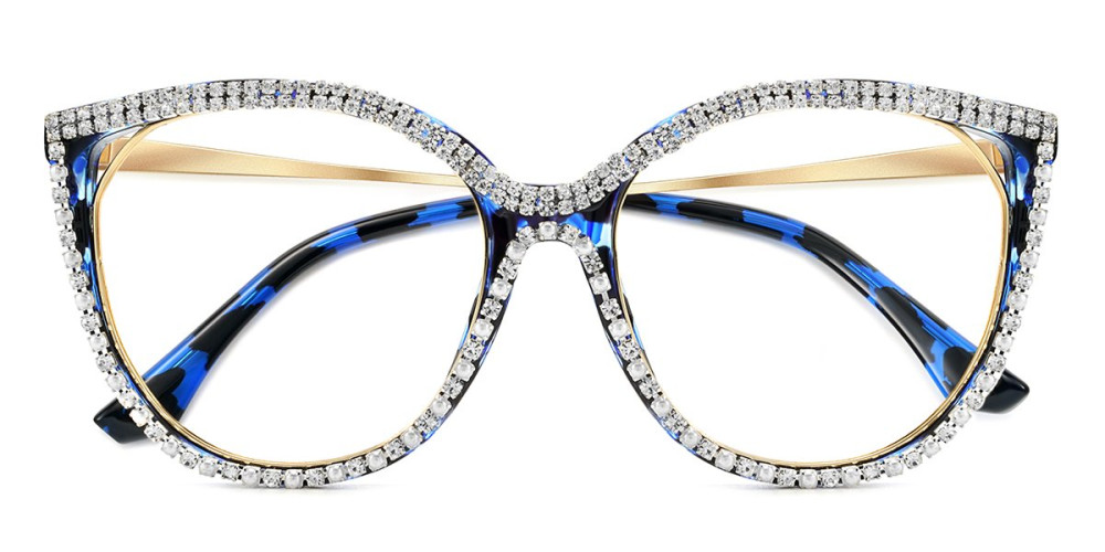 Round Rhinestone Blue Frame