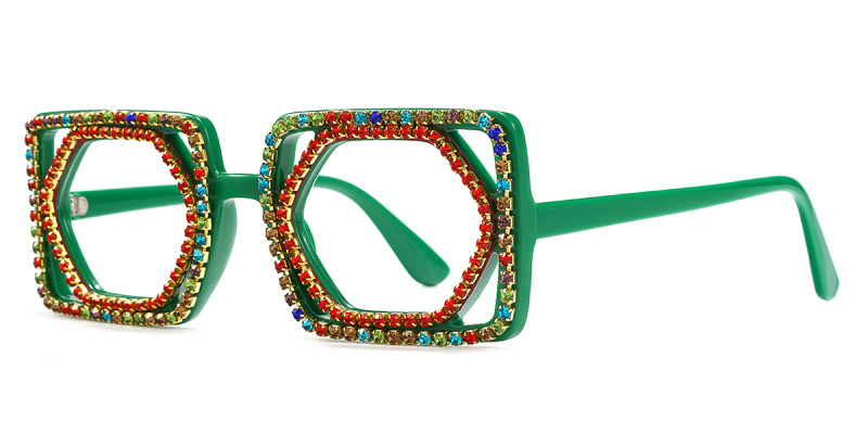 Rectangle Green &Red Rhinestone Frame