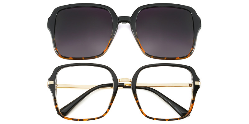 Square Black&Tortoise Magnetic Snap-On Frame