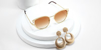 Cateye Gold Sunglasses & Earring Set