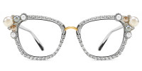 Cateye Rhinestone White Frame