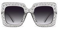 Square Gray Rhinestone Sunglasses